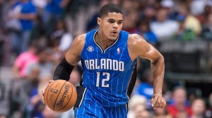 Oct 14, 2013; Dallas, TX, USA; Orlando Magic small forward Tobias Harris (12) brings the ball up court during the game against the Dallas Mavericks at the American Airlines Center. The Magic defeated the Mavericks 102-94. Mandatory Credit: Jerome Miron-USA TODAY Sports